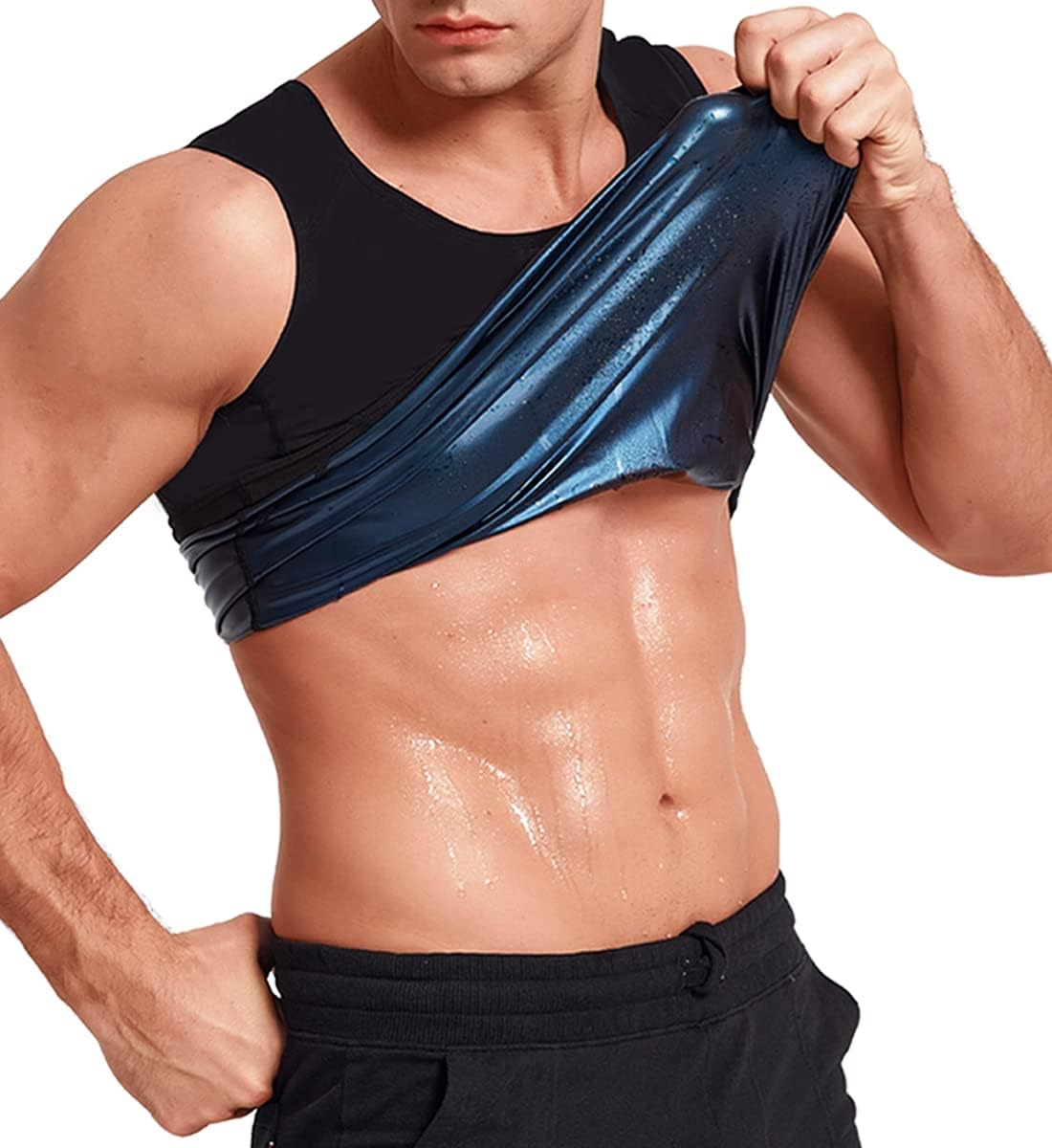 Alvago – Chaleco sauna para hombre, chaleco de polímero, trampa térmica, prenda sauna, camiseta de entrenamiento sin mangas, tipo pulóver, faja modeladora de cintura