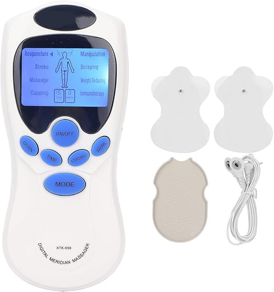 Masajeador eléctrico portátil para hombros y espalda, con 8 modos y 2 electrodos incluidos.